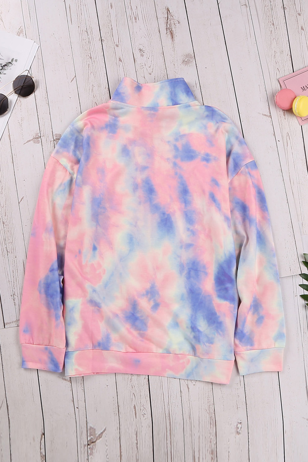 Download ¥ 45.4 - Pink Cotton Tie-dye Mock Neck Zip Sweatshirt ...