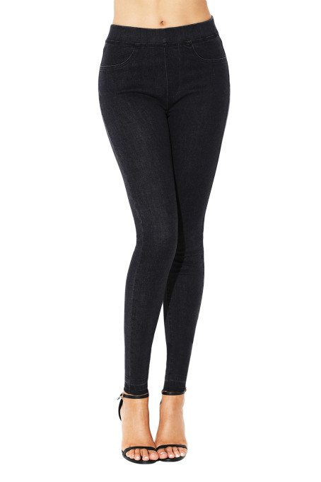 ¥ 80 - Black Elastic Waist Jeans Stretch Pants for Women - www.mshiying.com