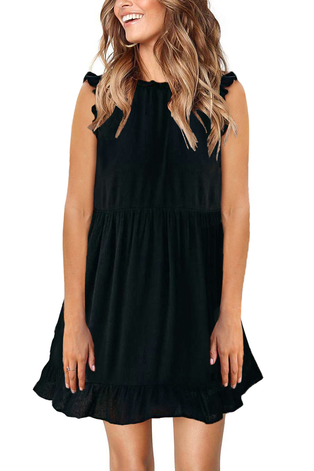 ¥ 61.1 Black Pocketed Ruffle Babydoll Dress